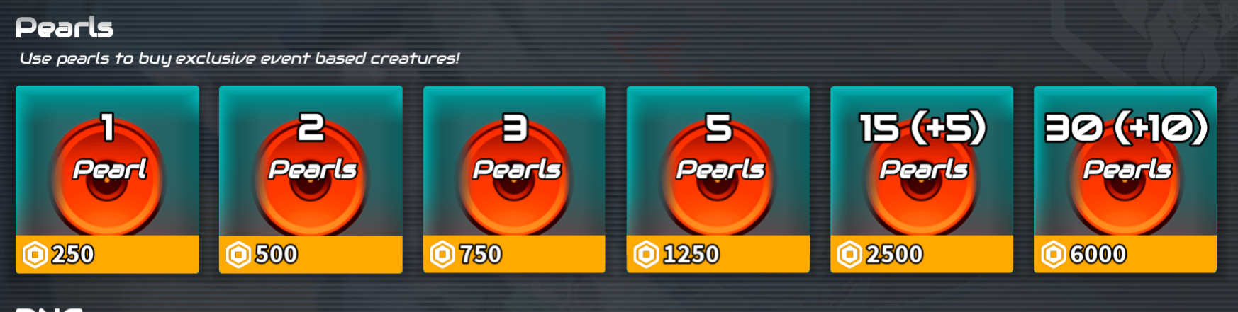 In-game pearl packs and their Robux prices