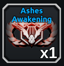 Ashes Awakening reward badge with a red and white dragon crest